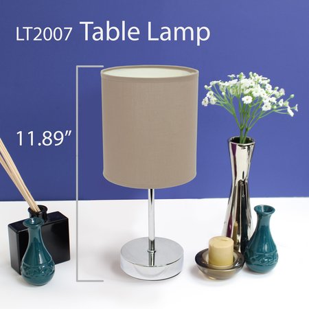 Simple Designs Chrome Mini Basic Table Lamp with Fabric Shade, Gray LT2007-GRY